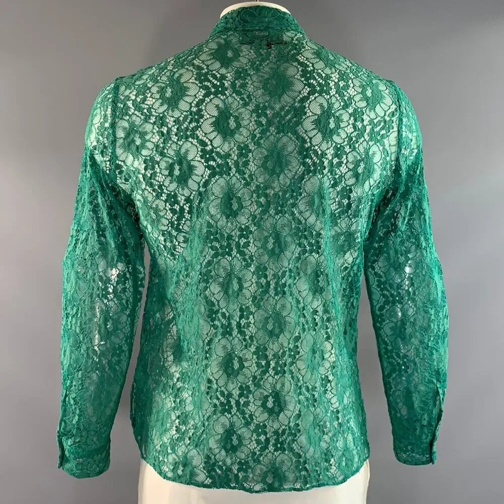 GUCCI Size M Green Lace Polyamide Blend Button Up Long Sleeve Shirt